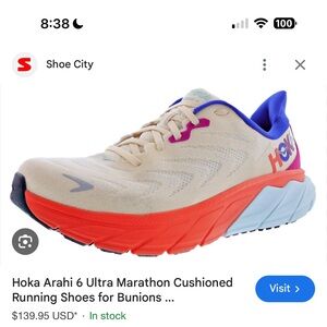 Hoka Arahi 6 Cream and Red Running Shoes